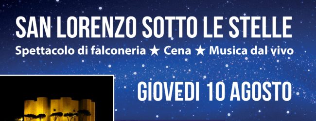 “SAN LORENZO SOTTO LE STELLE”: spettacolo di falconeria, cena sotto le stelle, musica dal vivo, dj set