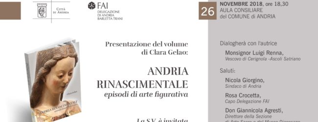 Andria – Presentazione del libro “Andria rinascimentale”: lunedì 26, sala consiliare